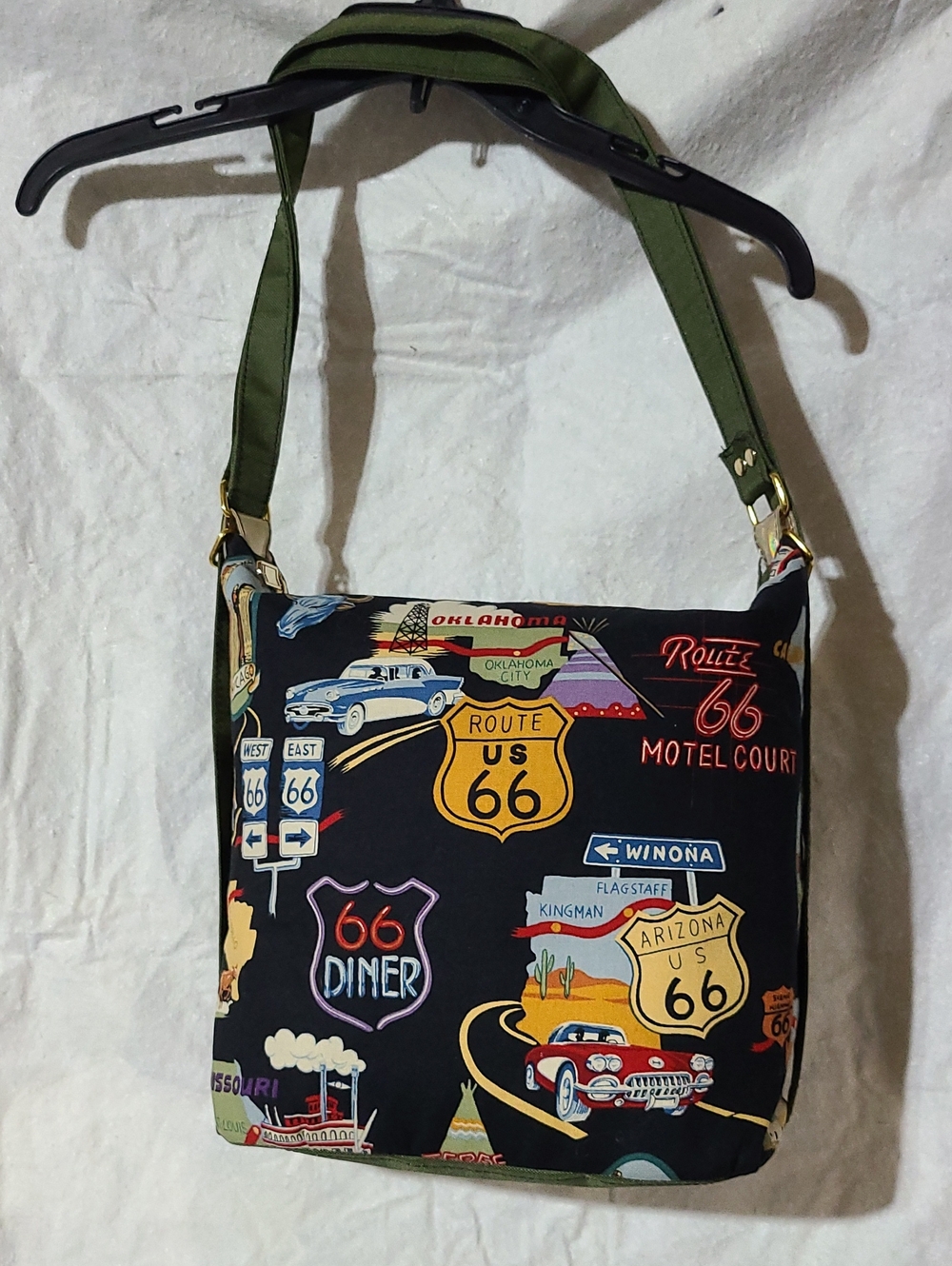 ROUTE 66 GRAPHIC SHOULDER BAG -LIMITED EDITION -HANDMADE-AMERICANA-RETRO